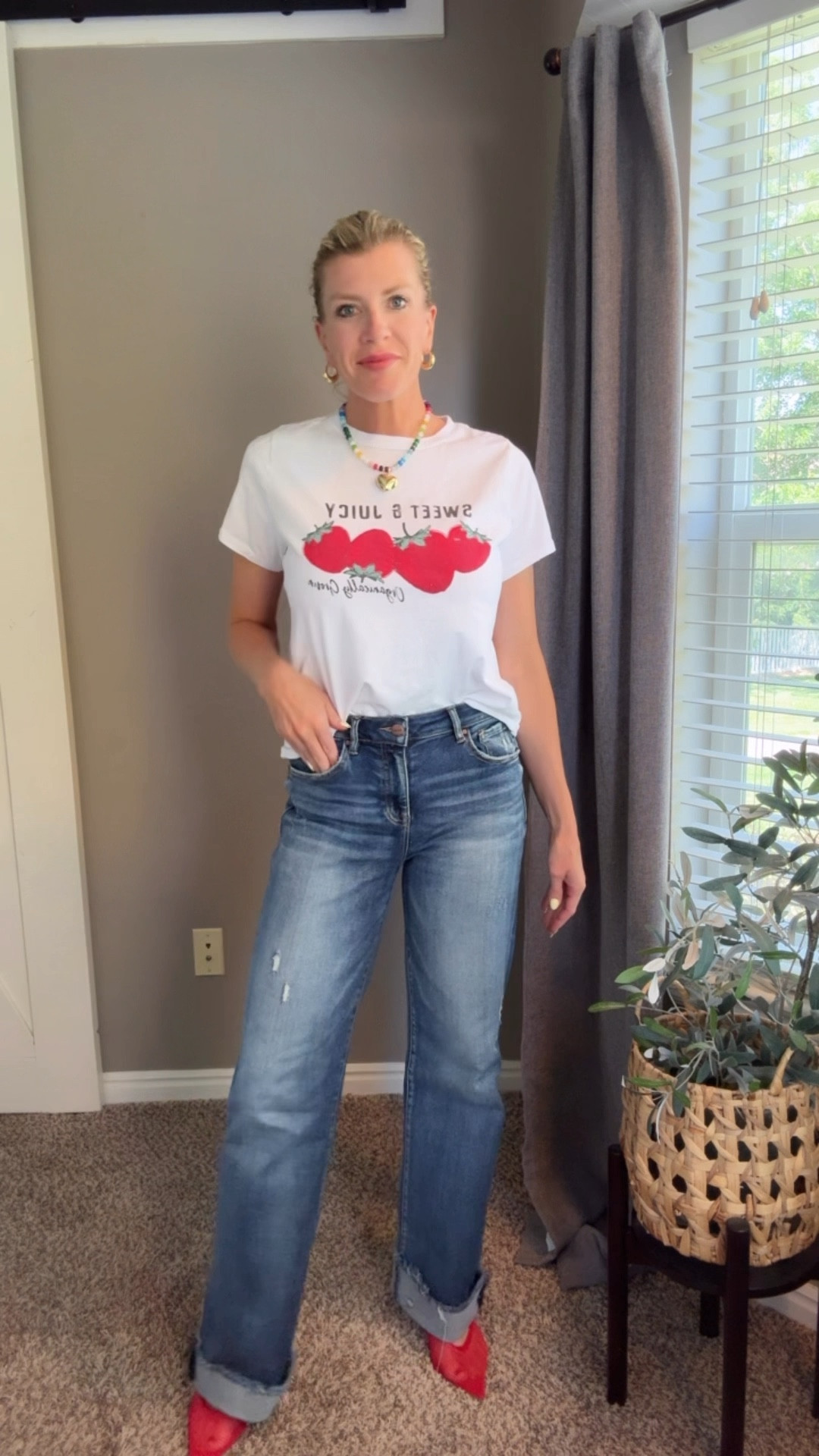 Elevating the basic jeans and tee with pops of red  

#LTKOver40 #LTKStyleTip