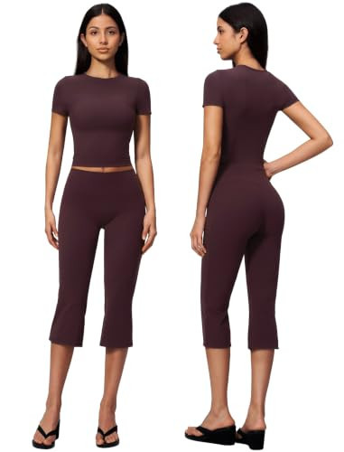 OKELUX Two Piece Capri Set for Women Workout Tops Matching Pants Purple M | Amazon (US)