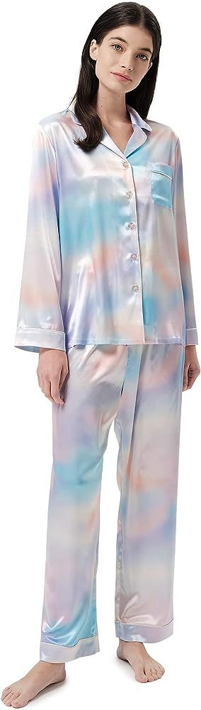 SIORO Silk Satin Pajamas Women, Long Sleeve Silk Pjs for Women Set, Two-piece Button-Down Sleepwe... | Amazon (US)