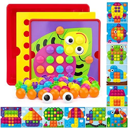 AluAbi Button Art Toys for Toddlers, Color Matching Mosaic Pegboard for Age 3-5,Early Preschool Learning Activity Button Crafts Educational Toys, Fine Motor Skills Game, Gifts for Boys & Girls 3+ | Amazon (US)