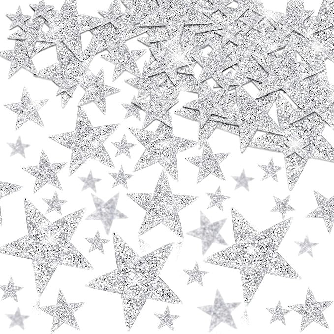 120 Pieces Star Rhinestone Appliques Iron on Star Patches Rhinestone Glitter Star Patches Bling A... | Amazon (US)