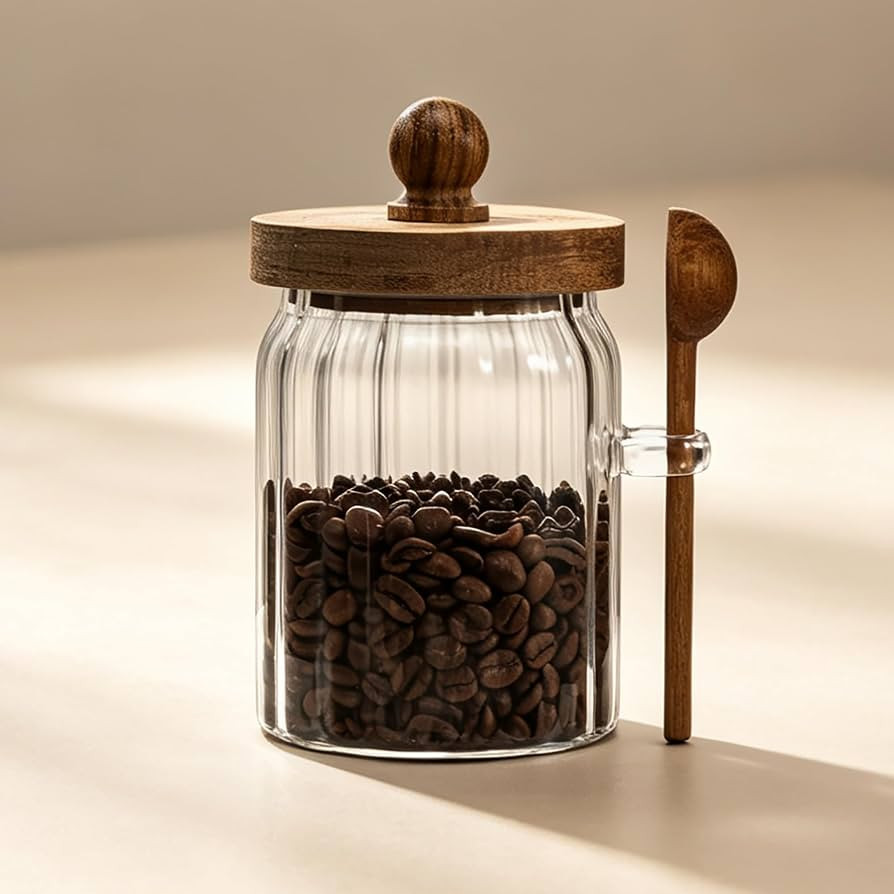 Vintage Glass Jar with Wooden Spoon&Lid, 19 fl.oz, Coffee Storage Canister | Amazon (US)