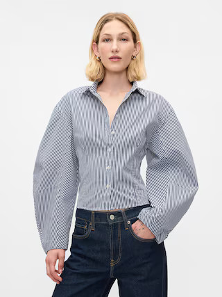Organic Cotton Barrel Sleeve Cropped Shirt | Gap (US)