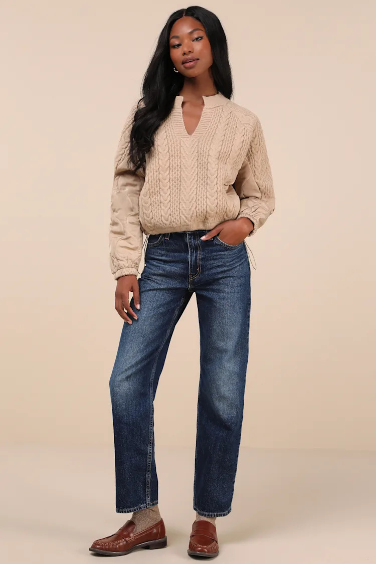 Everyday Autumn Beige Quilted Cable Knit Pullover | Lulus