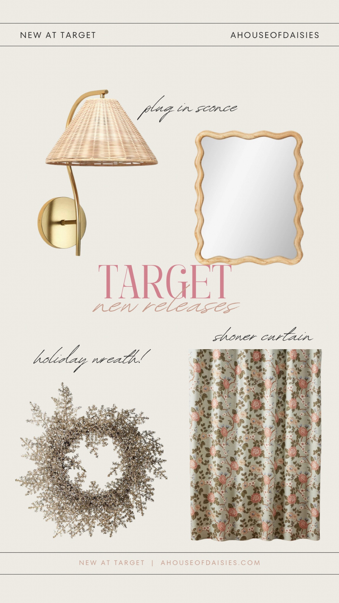Target home decor, plug in sconce, wavy mirror, holiday wreath, shower curtain, new at target 

#LTKHome #LTKStyleTip #LTKFindsUnder50