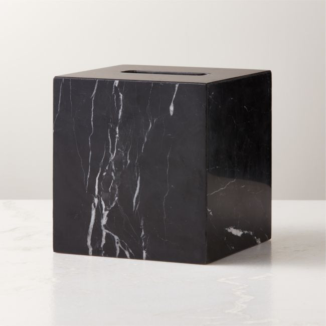 Nexus Black Marble Tissue Box Cover | CB2