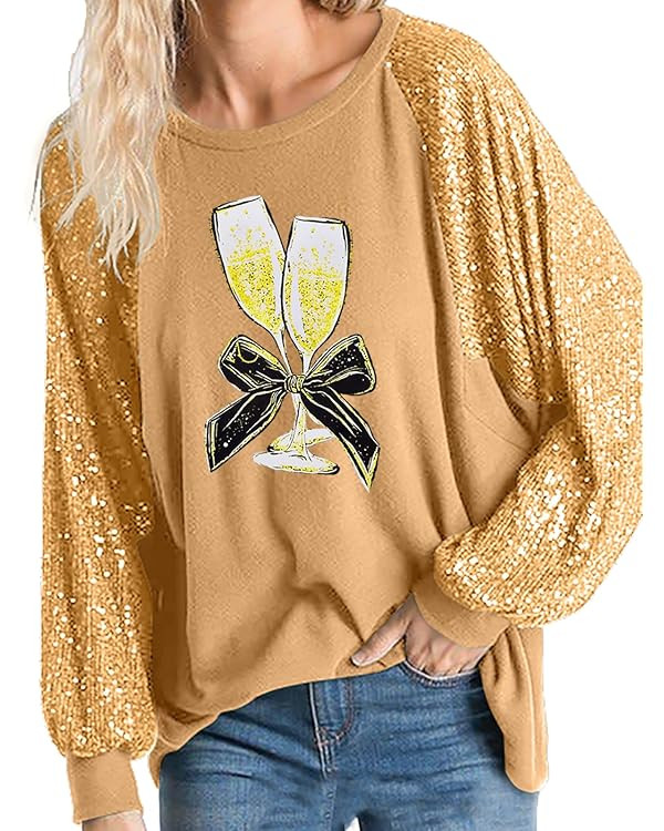 ALLTB Women's Sequin Tops Sparkle Long Sleeve Blouses Shimmer Glitter Sweatshirt Party Crewneck L... | Amazon (US)