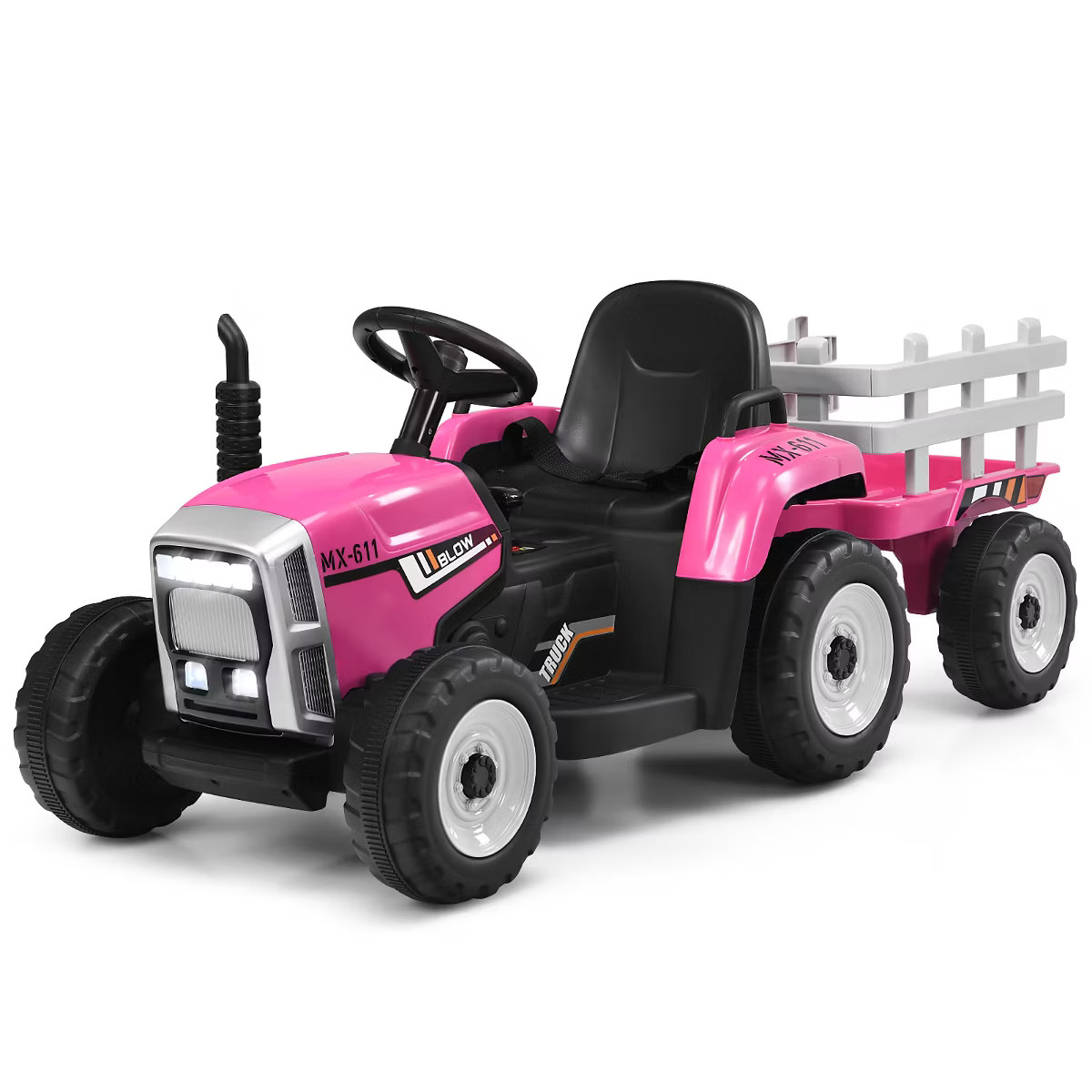 Costway 12V Kids Ride On Tractor with Trailer Ground Loader w/ RC & Lights Red\Pink\Green | Target