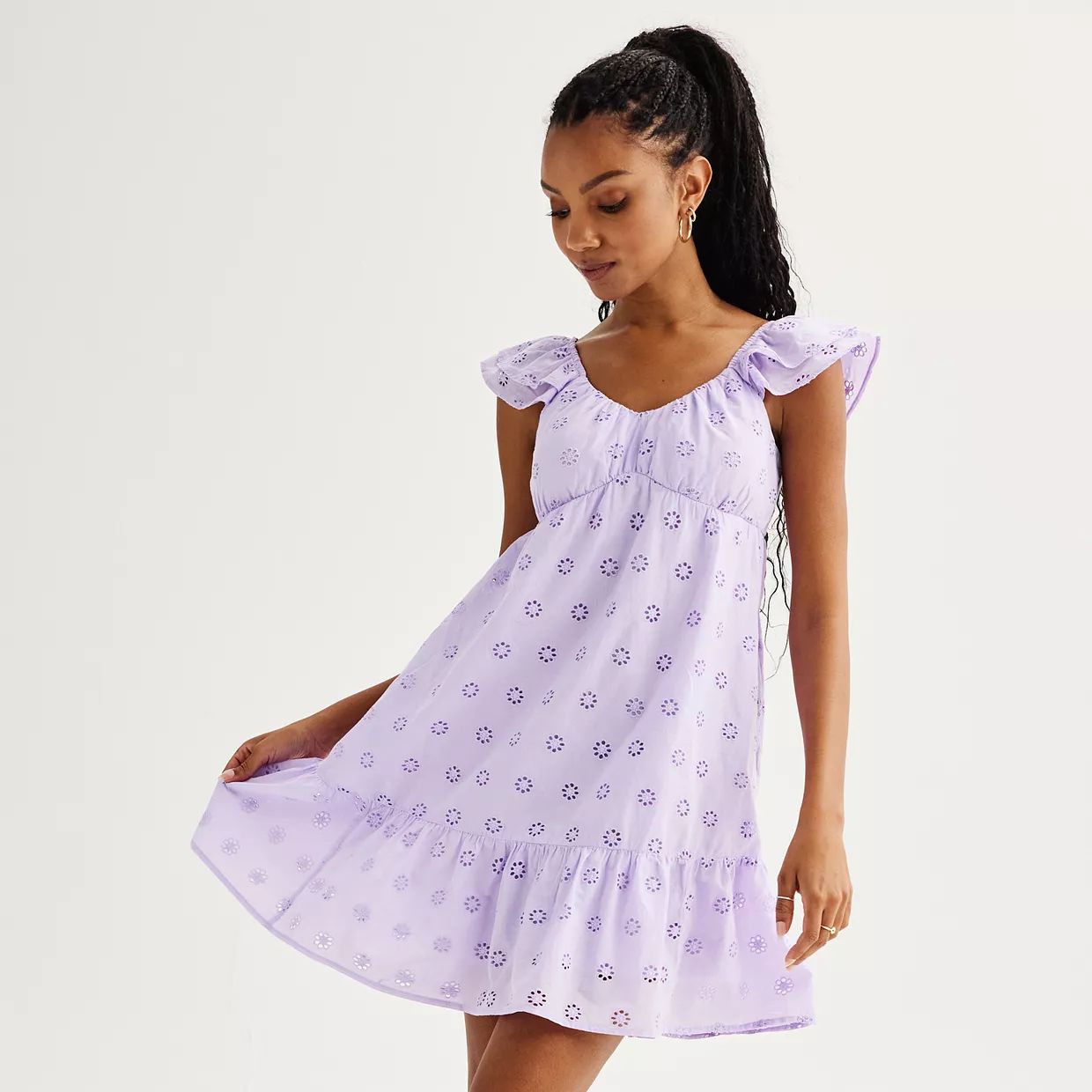 Juniors' SO® Flutter Shoulders Babydoll Mini Dress | Kohl's