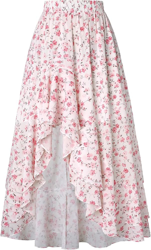 Scarlet Darkness Women's Renaissance Skirt Floral Print High Waist Ruffle Boho Maxi Skirts | Amazon (US)