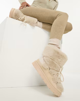 South Beach faux fur snow boots in beige | ASOS (Global)