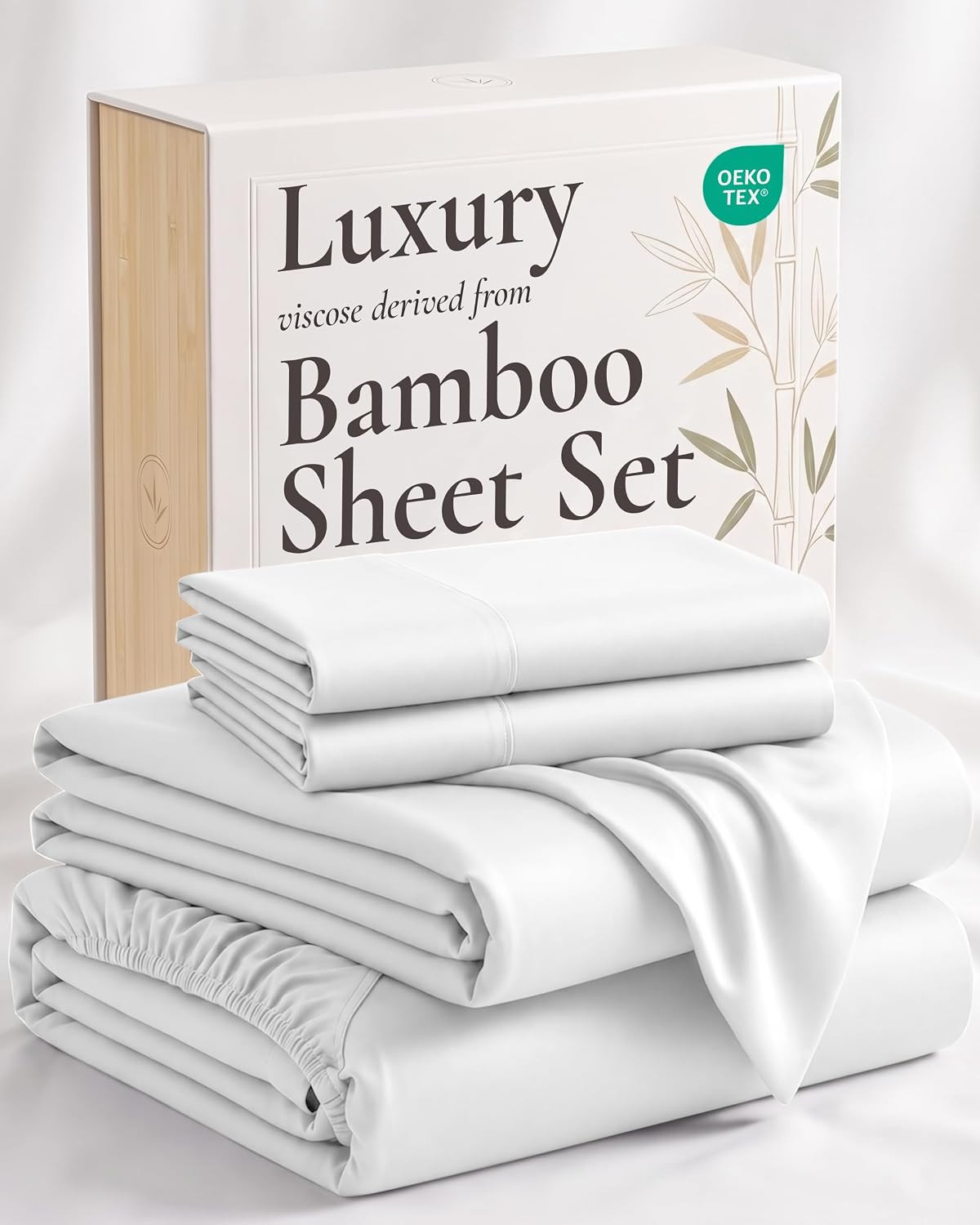 Hotel Sheets Direct 4 Piece Bed Sheet Set Queen Size, 100% Viscose Derived from Bamboo Sheets Set with 2 Pillowcases, Cooling & Breathable Luxury Bedding, Moisture-Wicking & Silky Soft Texture, White | Amazon (US)