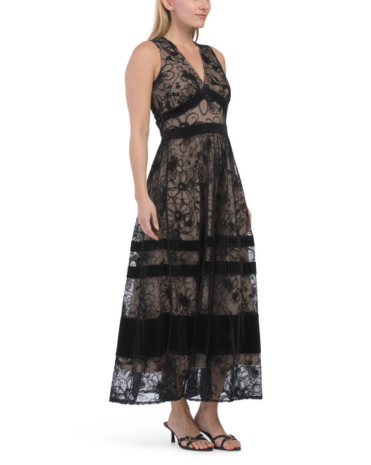 Sleeveless Lace Burnout Maxi Dress With Trim | Women | Marshalls | Marshalls