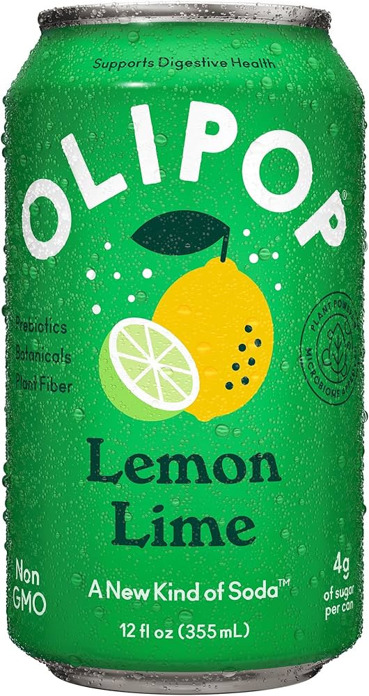 OLIPOP Prebiotic Soda Pop, Lemon Lime, Prebiotics, Botanicals, Plant Fiber, 12 fl oz | Amazon (US)