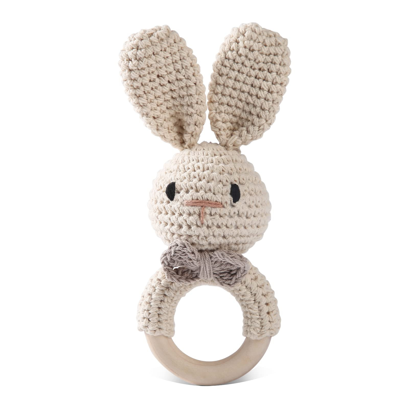 Handmade Crochet Easter Bunny Wooden Baby Rattle Toy for 0-6 Months - Organic Stuffed Animal for ... | Amazon (US)
