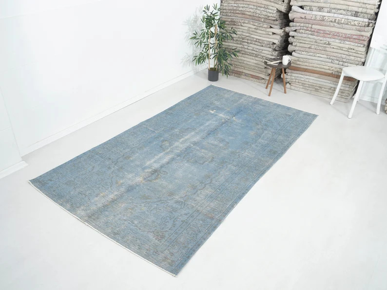 Neutral Blue Rug Turkish Rug 5x8 Vintage Oushak Rug Rug 5x8 Blue Area Rug Minimalist Rug Boho Rug... | Etsy (US)