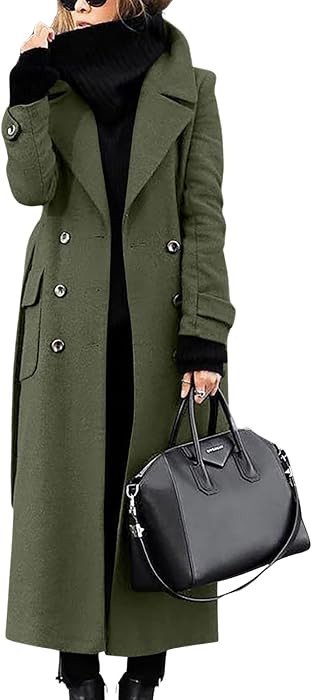 Women\u2018s Winter Double Breasted Wool Coat Elegant Notched Lapel Belted Mid Long Pea Trench Co... | Amazon (US)