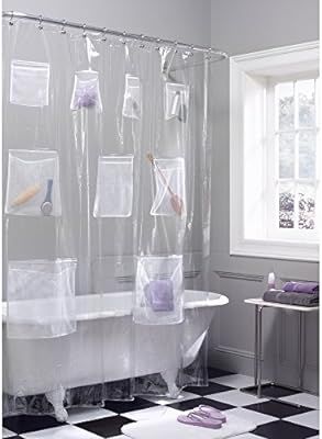 Maytex Quick Dry Mesh Pockets Waterproof PEVA Shower Curtain or Liner, Bath / Shower Organizer, C... | Amazon (US)