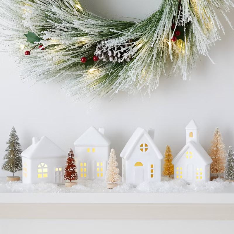 10pc Battery Operated Decorative Ceramic Village Kit White with Neutral Trees - Wondershop™ | Target
