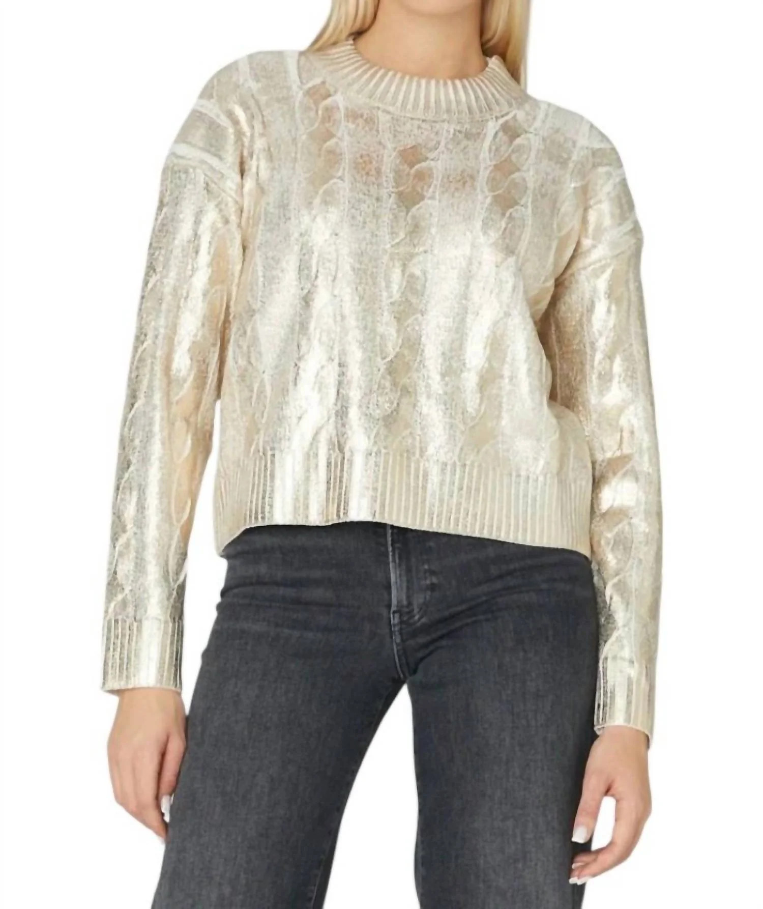 Cory Cotton Blend Sweater In Gold Foil | Shop Simon
