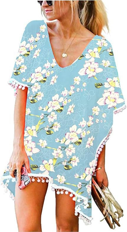 CPOKRTWSO Women’s Crochet Chiffon Tassel Swimsuit Beach Bikini Cover Ups for Swimwear | Amazon (US)