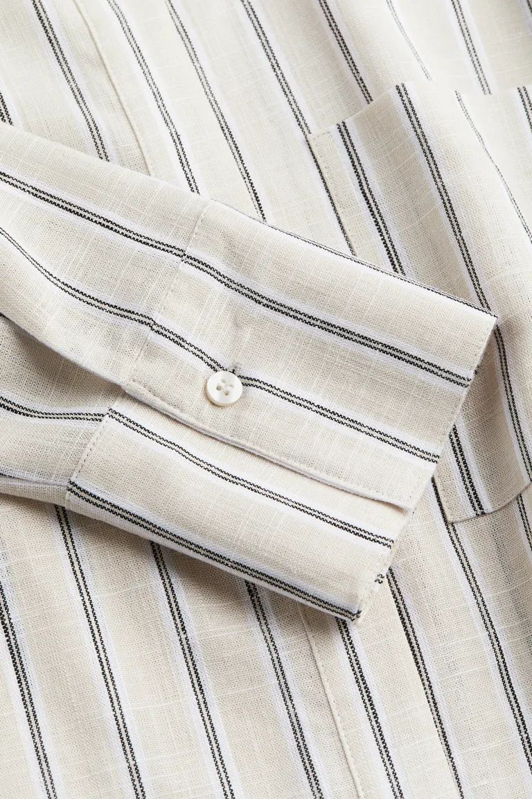 Linen-blend shirt - Light beige/Striped - Ladies | H&M GB | H&M (UK, MY, IN, SG, PH, TW, HK)