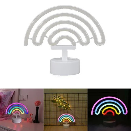 LED Rainbow Neon Sign Light Battery Operated Rainbow Night Lights with Pedestal Rainbow for Christma | Walmart (US)