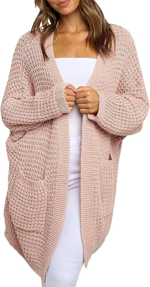 ZESICA Women's 2023 Fall Long Batwing Sleeve Open Front Chunky Knit Cardigan Sweater | Amazon (US)