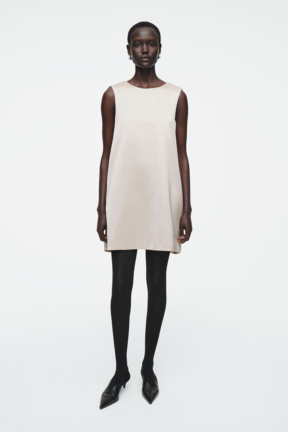 SATIN RACER-NECK MINI DRESS - OYSTER - COS | COS UK