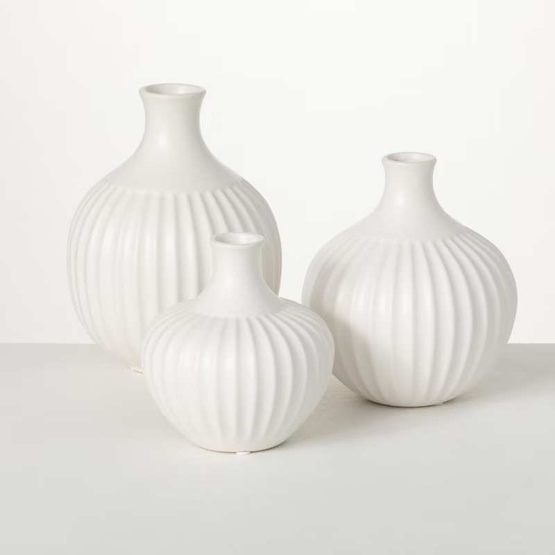 Sullivans Ribbed White Bottle Ceramic Vase Set of 3, 9.5"H, 8"H & 6.5"H Off-White | Target