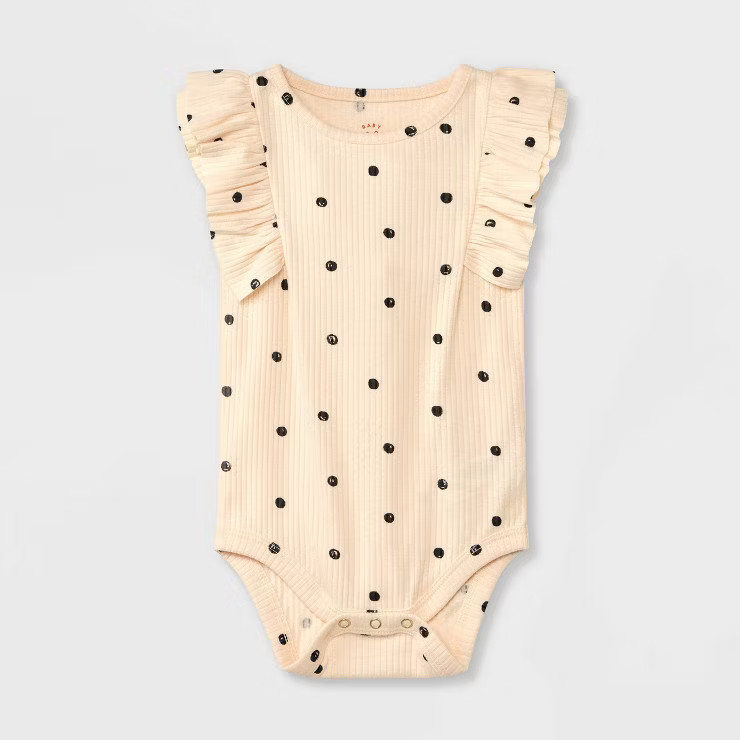 Baby Girls' Polka Dot Ruffle Sleeveless Bodysuit - Cat & Jack™ Off-White/Black | Target