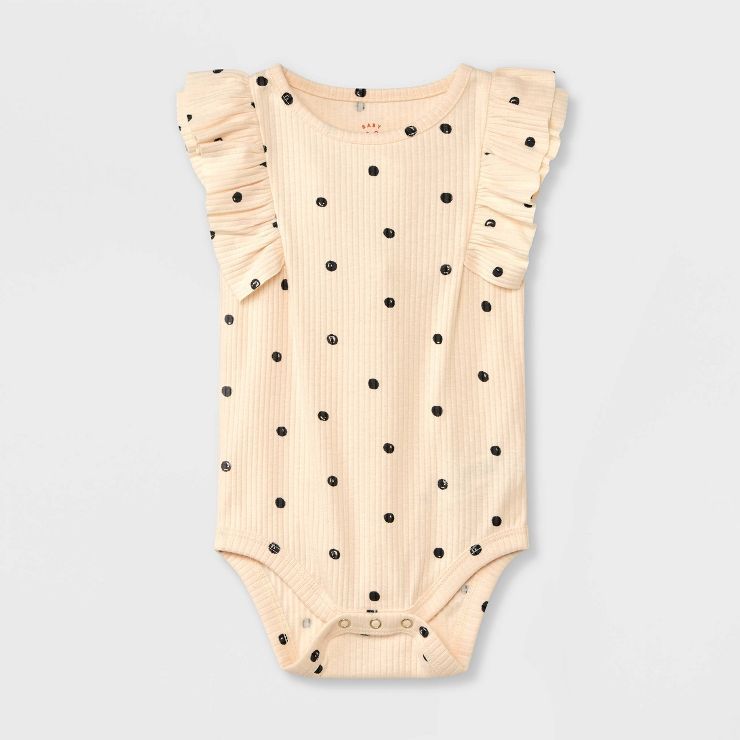 Baby Girls' Polka Dot Ruffle Sleeveless Bodysuit - Cat & Jack™ Off-White/Black | Target