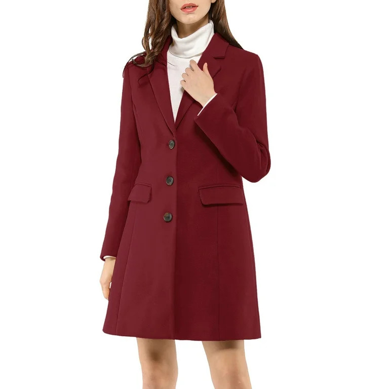 Allegra K Women's Notched Lapel Single Breasted Long Sleeves Winter Overcoat | Walmart (US)