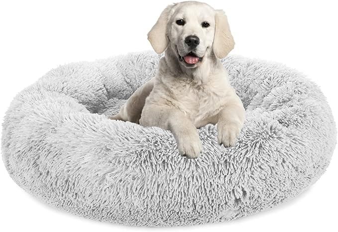 Plush Calming Dog Bed, Donut Dog Bed for Small Medium Large Dogs, Anti Anxiety Round Dog Bed, Soft F | Amazon (US)