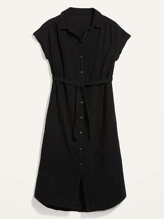 Puff-Sleeve Waist-Defined Midi Shirt Dress for Women | Old Navy (US)