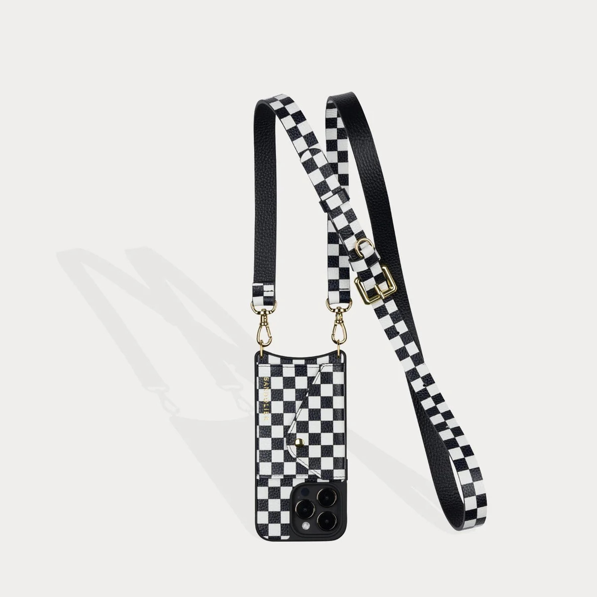 Hailey Side Slot Leather Crossbody Bandolier - Checker/Gold | Bandolier
