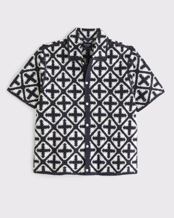 Men's Crochet-Style Diamond Button-Through Sweater Polo | Men's Tops | Abercrombie.com | Abercrombie & Fitch (US)