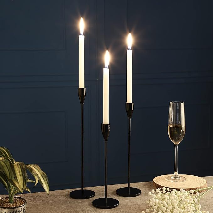 Rely+ Metal Candle Stand Set of 3 - Black Glossy Taper Candle Holders - Candlestick Holders -Deco... | Amazon (US)