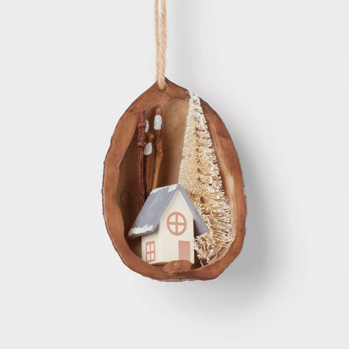 Mini House with Round Window and Bottle Brush Tree Scene Christmas Tree Ornament - Wondershop™ | Target