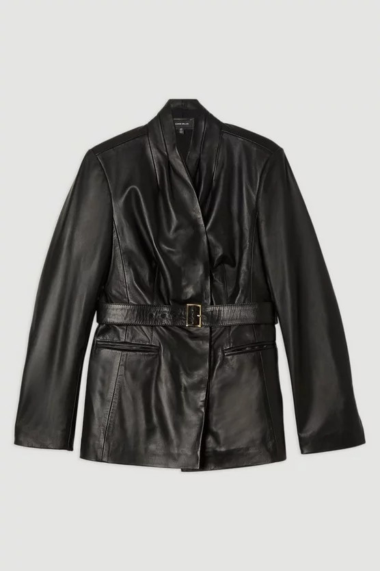 Leather Belted Tailored Blazer | Karen Millen UK + IE + DE + NL