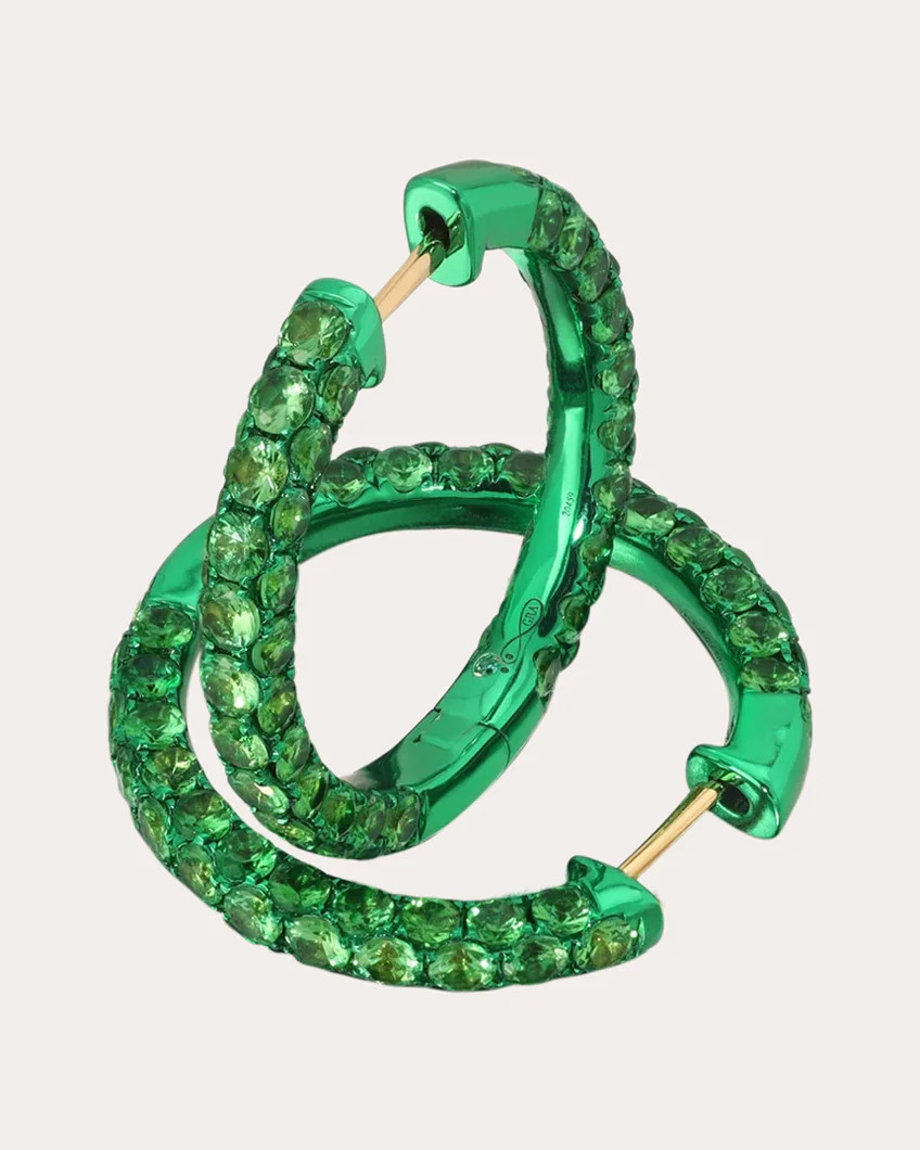 Graziela Gems Women's Green Tsavorite Large Three-Sided Hoop Earrings 18K Gold | Olivela