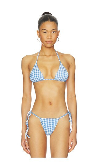 CAROLINE CONSTAS Bettina Bikini Top in Blue. - size S | Revolve Clothing (Global)