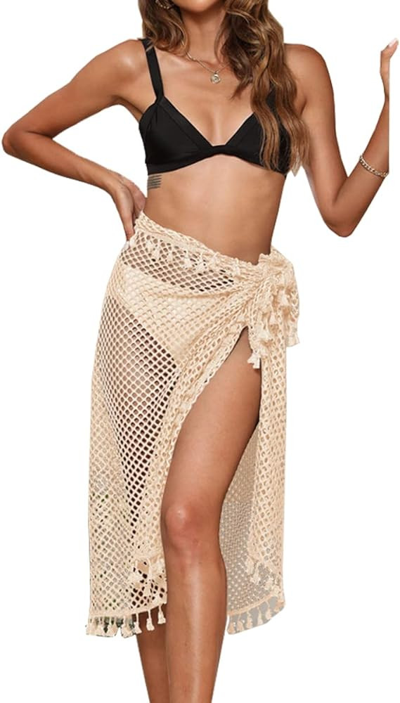 K-Elewon Crochet Sarong Swimsuit Coverup for Women Bathing Suit Cover ups Sexy Bikini Scarf Beach... | Amazon (US)