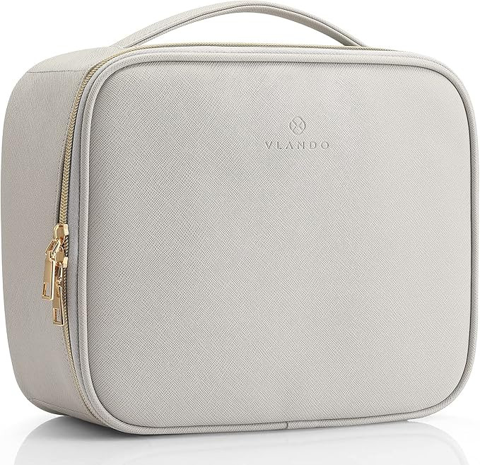 Vlando Travel Makeup Bag - Leather Make up Cosmetic Case Organizer Portable Artist Storage Bag wi... | Amazon (US)