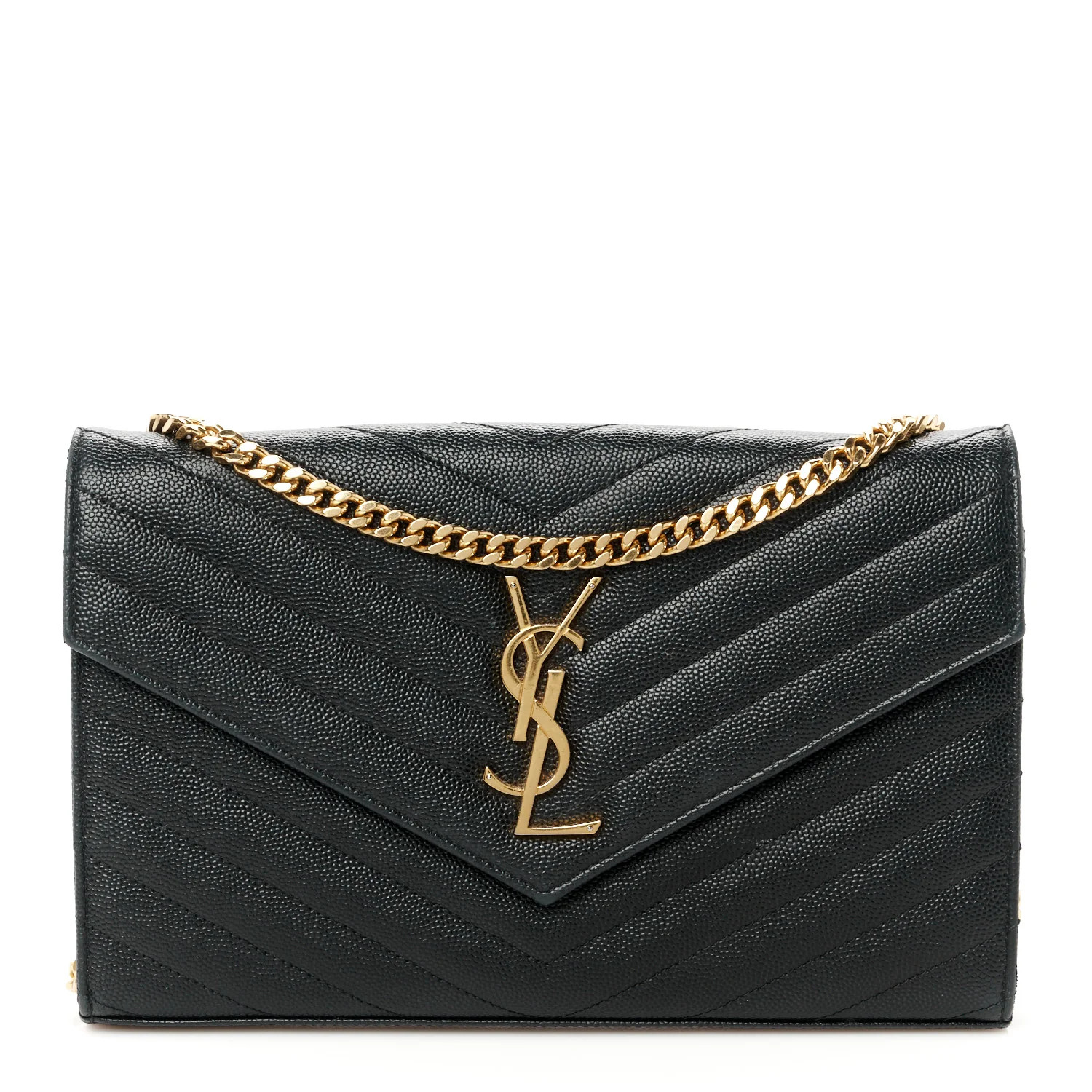 Grain De Poudre Matelasse Chevron Monogram Chain Wallet Black | FASHIONPHILE (US)