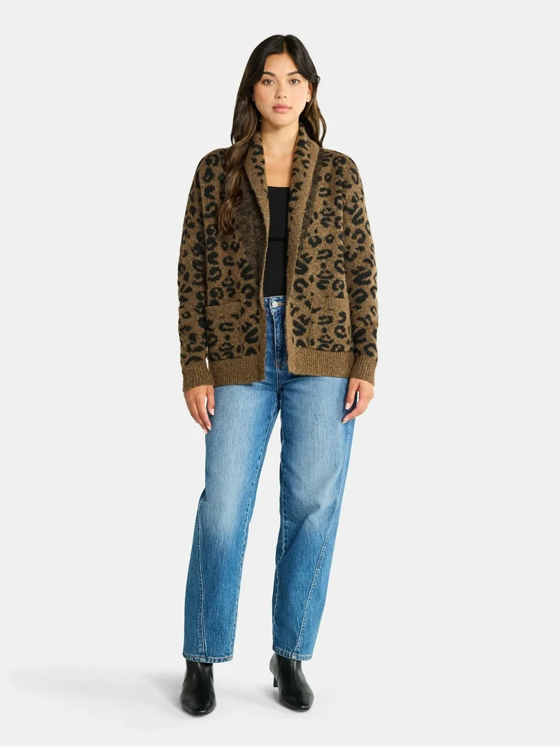 Time and Tru Women's Fuzzy Cardigan Sweater, Lightweight, Sizes XS-XXXL | Walmart (US)