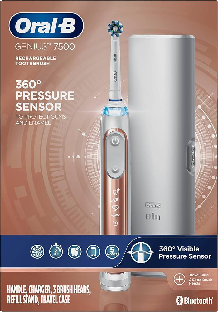 Oral-B 7500 Electric Toothbrush, Rose Gold with 4 Brush Heads and Travel Case - Visible Pressure ... | Amazon (US)