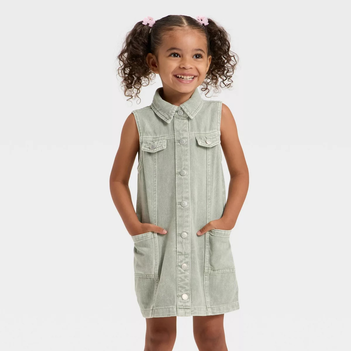 Toddler Girls' Sleeveless Denim Dress - Cat & Jack™ Olive Wash | Target