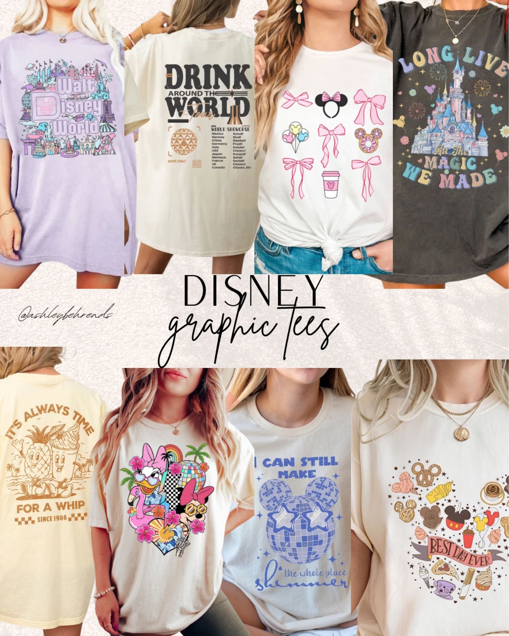 Disney themed graphic tees 🐭🏰🎆 Disney World, Epcot, T-shirt, oversized tees, amusement park outfit, vintage, coquette, Magic Kingdom, Disney outfits