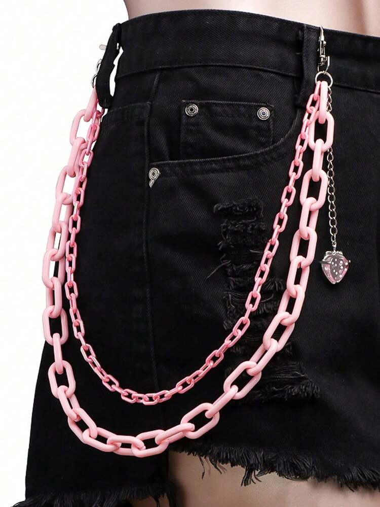 1pc Men's Punk Style Pink Pant Chain, Fashionable Vintage Double-Layer Chain, Unisex, Can Be Paired With Jeans As Decoration, Suitable For Music Festivals, Parties, Autumn/Winter Accessories, Halloween Costumes, Suitable For Teenagers, Young Men, Casual, Outdoor, Sports, Vacation, Graduation Gifts, Birthday, Daily Wear | SHEIN